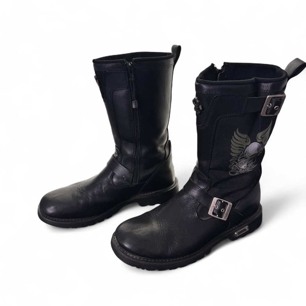 Xelement Skull Wings Motorcycle Boots Black Leather Biker Goth Moto Mens Sz 10 - Picture 3 of 8